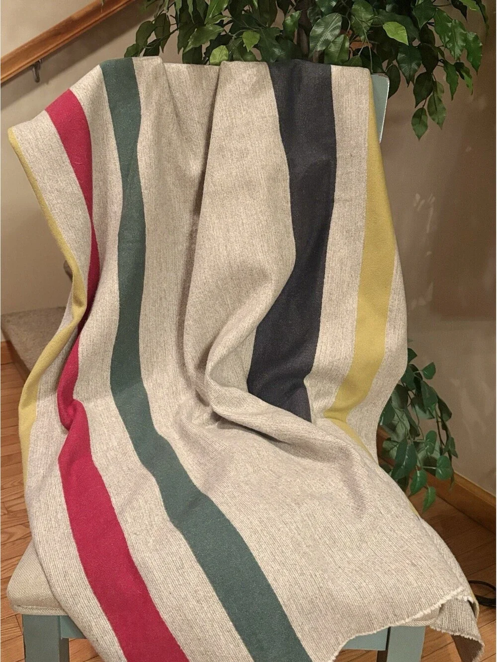 Vintage Wool Camp Blanket Striped 64x70” Hudson Bay/Pendleton Style Cabin Decor